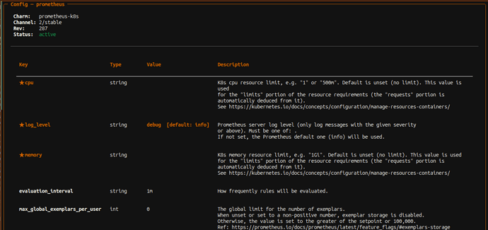 The config of a charm