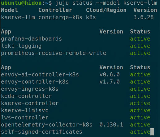 juju status of the full stack